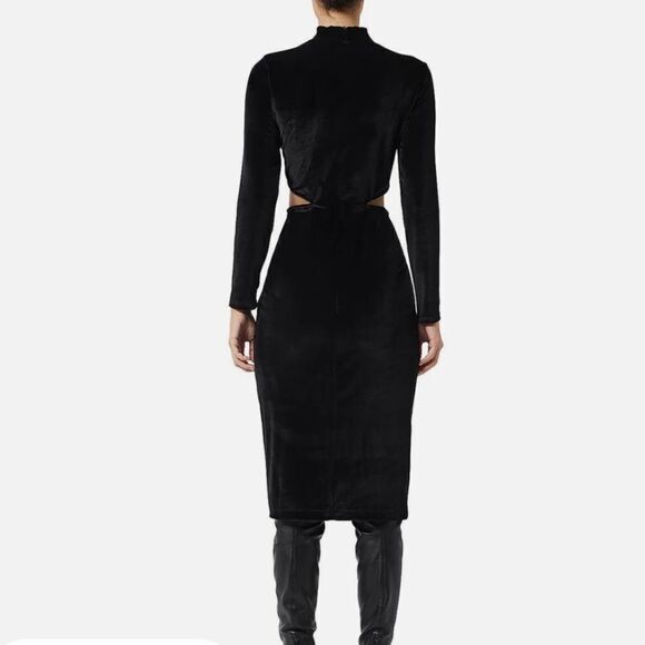 French Connection Womens Sula Black Velvet Cut-Out Semi-Formal Midi Dress - Picture 10 of 15